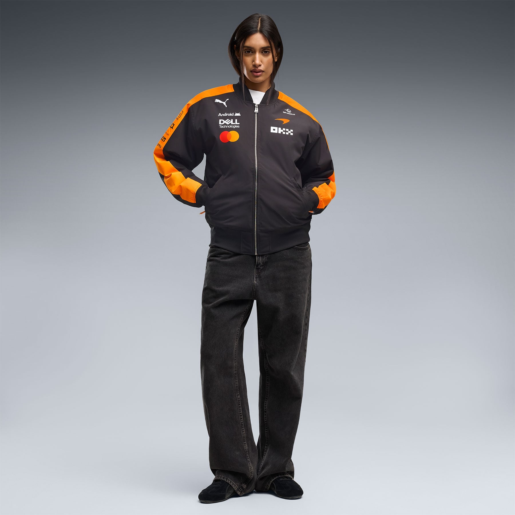  トラックジャケット ブラック オレンジ PUMA 2026 Team Bomber Jacket papaya | McLaren Racing | Official Store